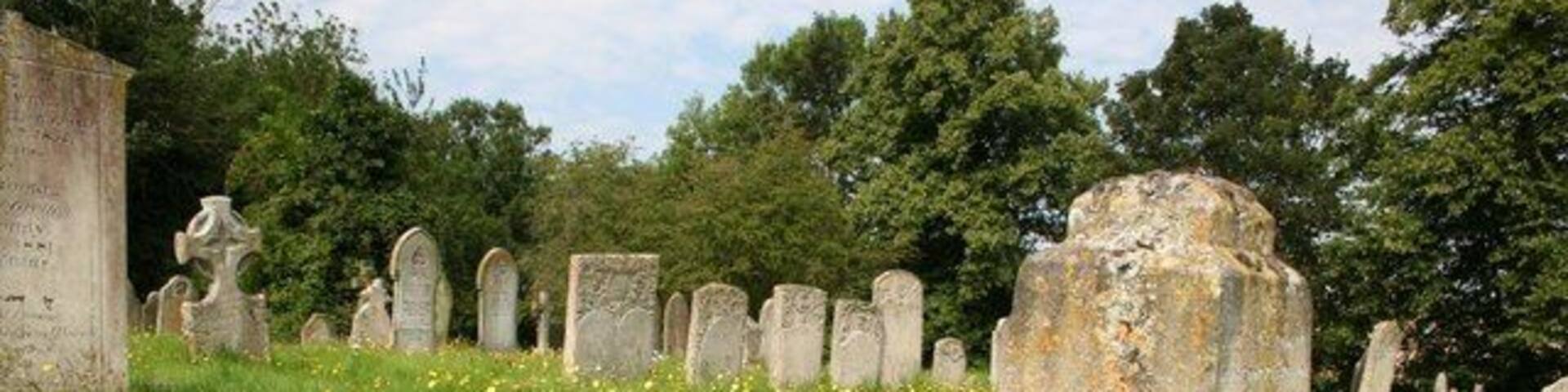 St.Mary's churchyard Georgian and Victorian headstones with wild flowers in St.Mary's churchyard