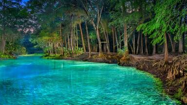 Night Illumination of Citrus Blue Springs (Big Blue Springs) on Withlacoochee River, Florida