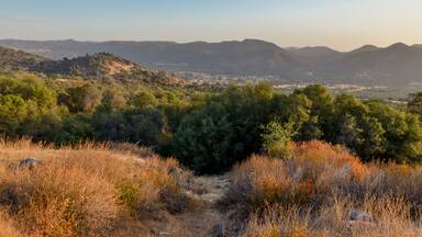 sunset in Sierra Nevada foothills King Canyon road, Dunlap, California