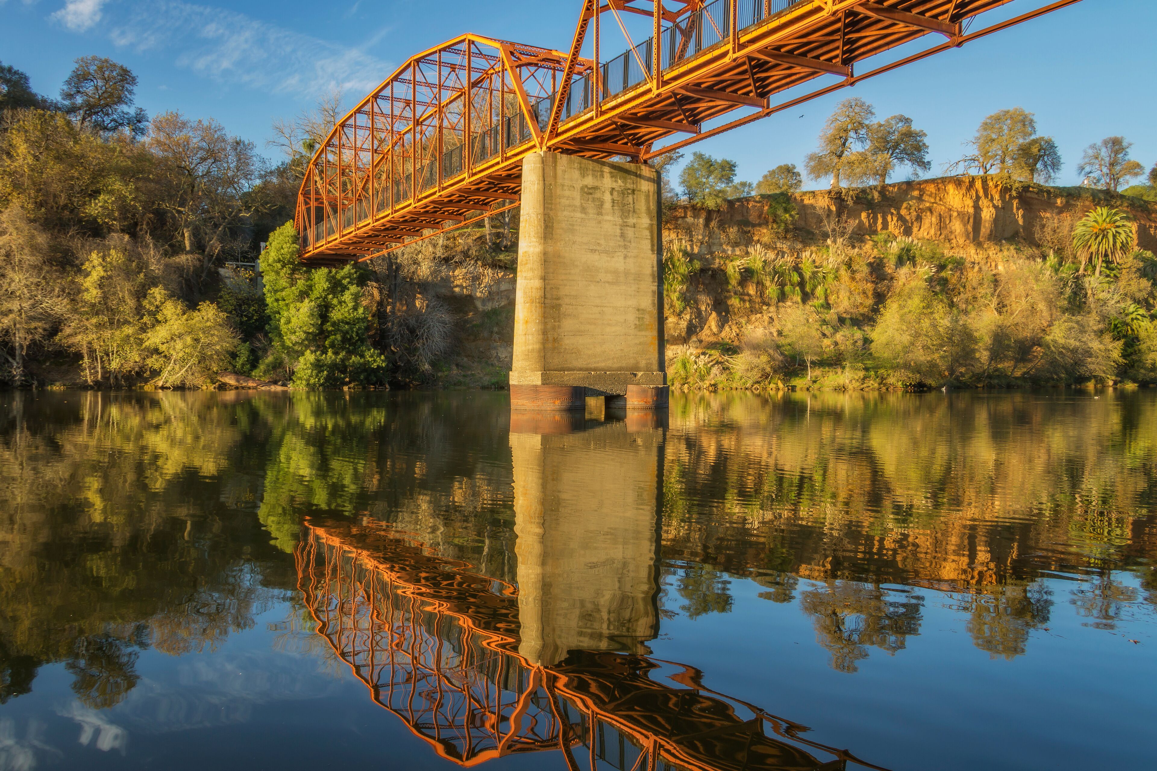 The Fair Oaks Bridge crosses over the American River in Fair Oaks, California
