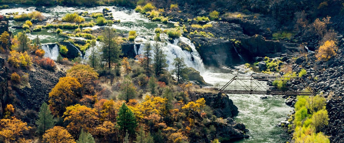 Autumn explodes at Pit River Falls. Fall River Mills, California, USA