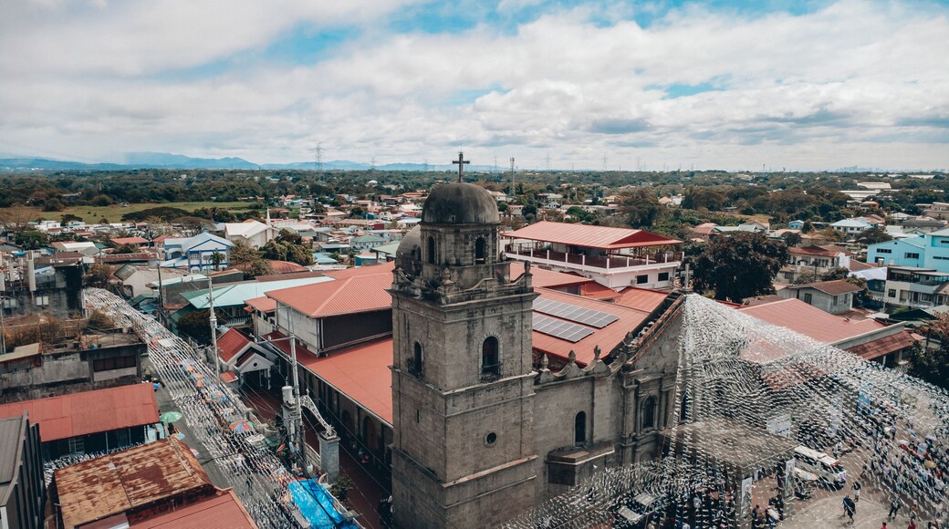 Aerial Drone View of Historic Stone Church in Rural Town of Sta. Maria, Bulacan, Philippines