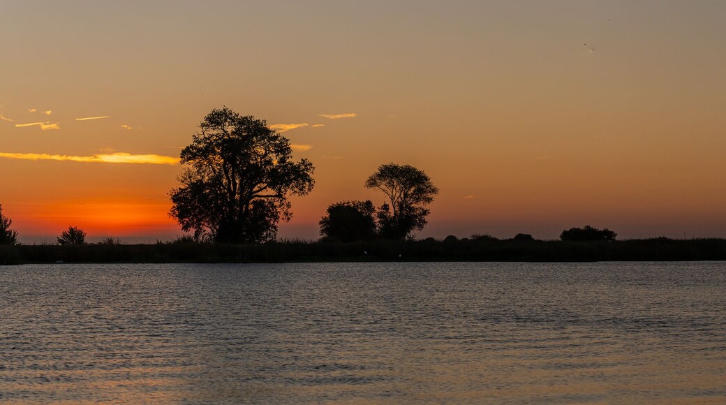Northern California delta in Isleton, Ca before sunrise with colorful sky