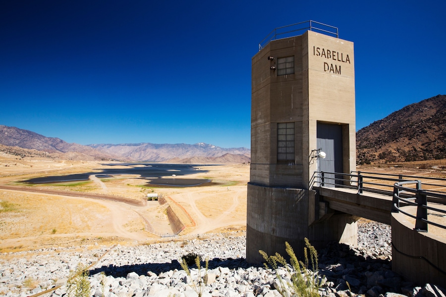 Lake Isabella near Bakersfield, East of California's Central valley is at less than 13% capacity following the four year long devastating drought. The reservoir has dropped so low, that the w