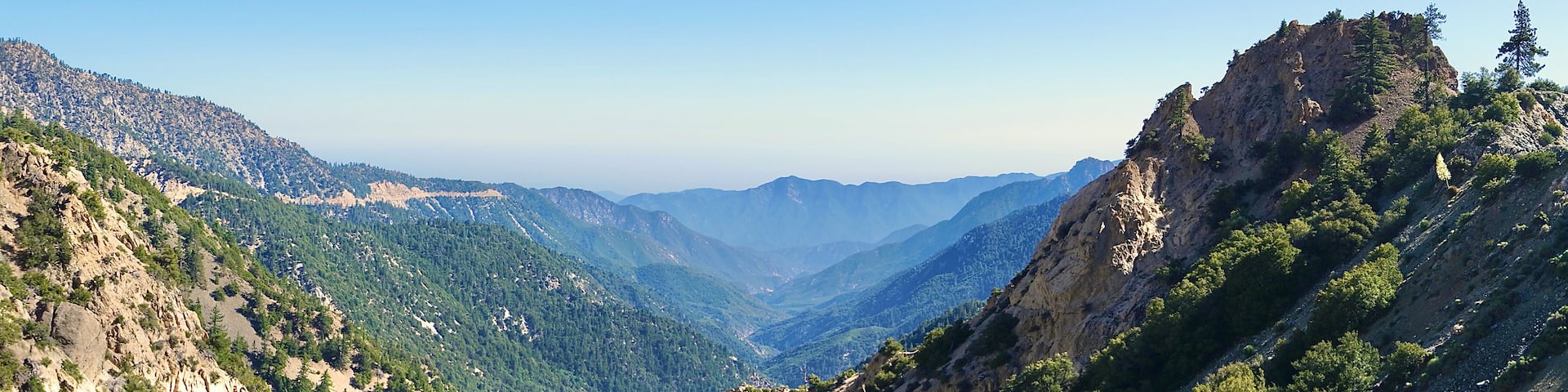 Panoramic nature landscape of mountains and valleys in Angeles National Forest in California