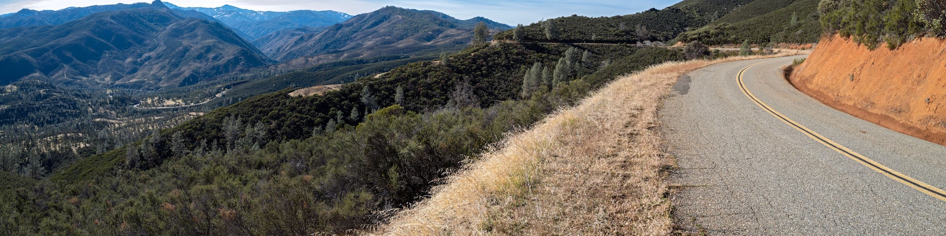 Panorama of Platina Road and the surrounding countryside near Beegum, California, USA