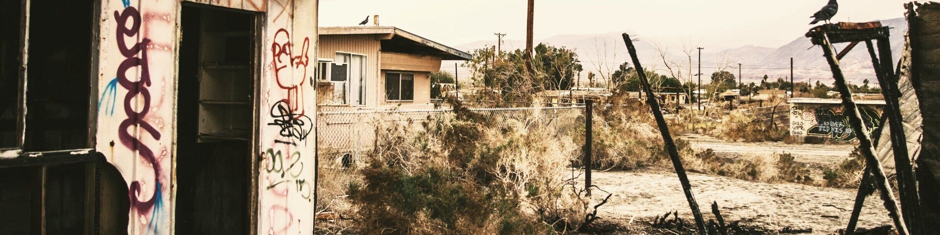 Abandoned - what was once a community is now a ghost town. Situated directly over the San Andreas fault, extreme salinity of the waters around Salton Sea area has forced its residents to abandon their homes.