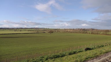Looking west from the window of a southbound CrossCountry HST set near the village of Bredon in Worcestershire.