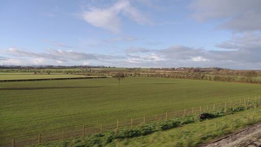Looking west from the window of a southbound CrossCountry HST set near the village of Bredon in Worcestershire.