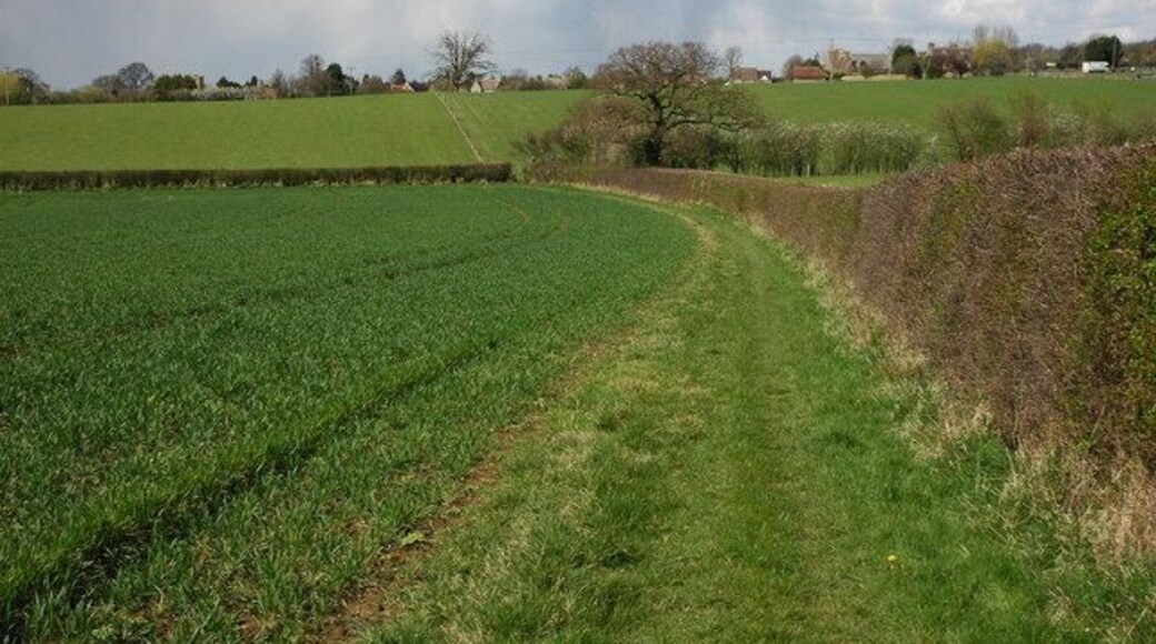 Footpath approaching Bredon's Norton Footpath from Westmancote to Bredon's Norton which can be seen beyond the next field.