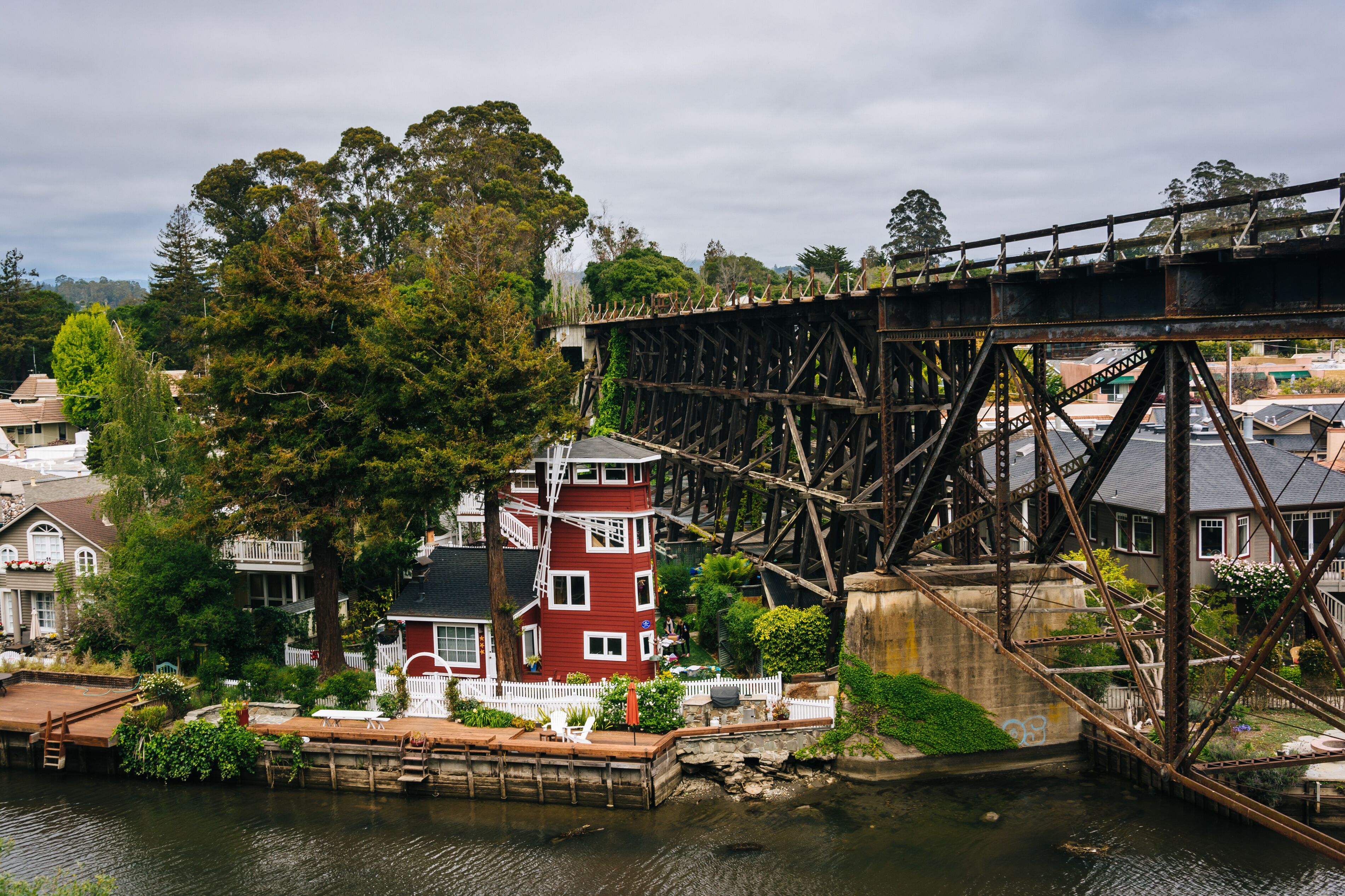 Railroad bridge over Soquel Creek in Capitola, California.