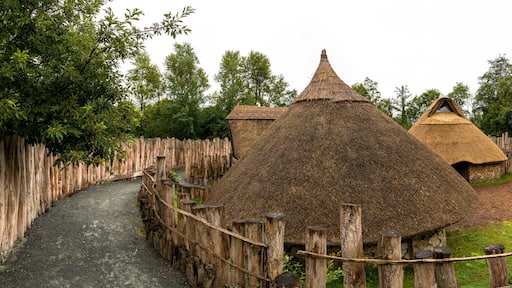 panorama view of a reconstructed early medieval ringfort in the Irish National heritage Park