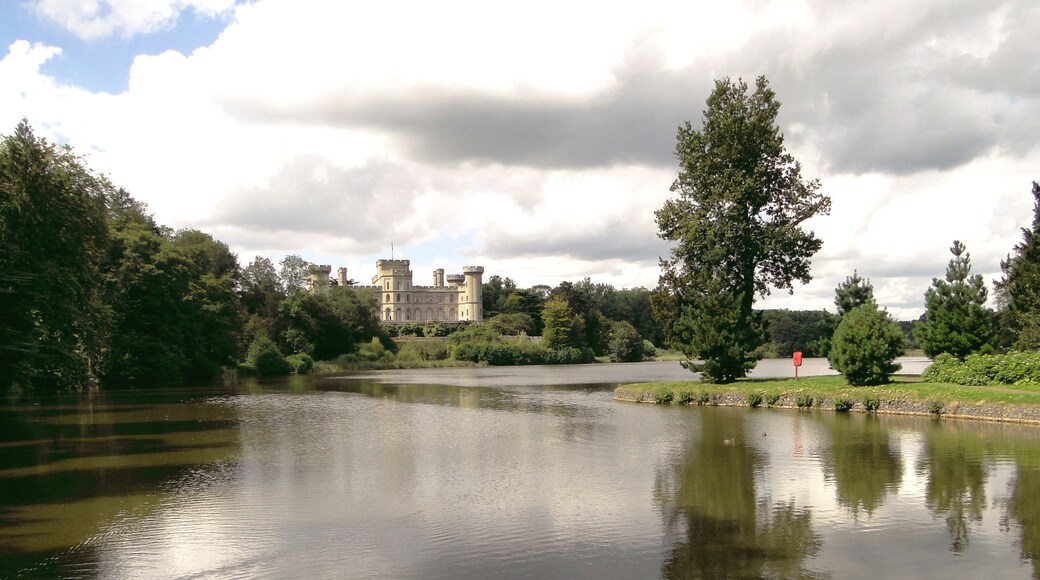 Eastnor Castle. Smirke's pile, seen from across the lake.