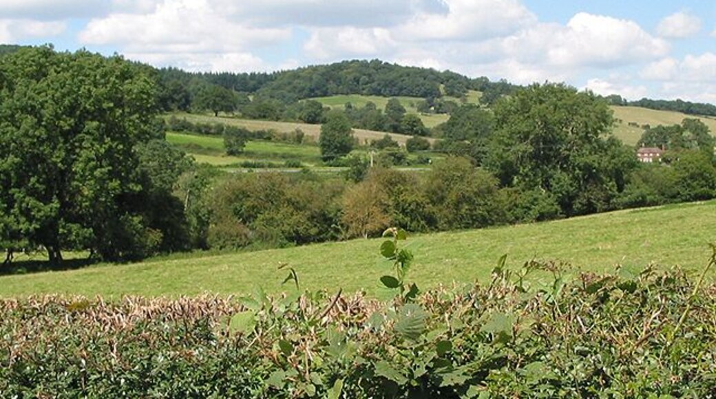 Countryside near Eastnor The Colwall to Ledbury railway cuts through the centre.