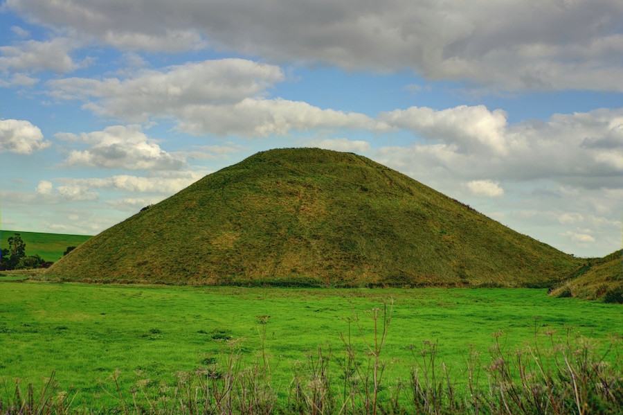Silbury Hill, a prehistoric chalk mound near Salisbury that is the tallest in Europe.