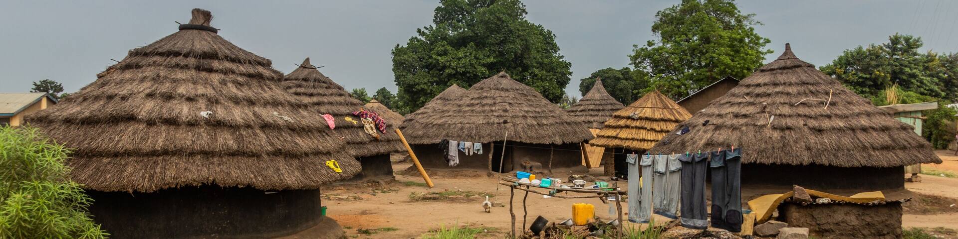 Round huts in Pakwach town, Uganda