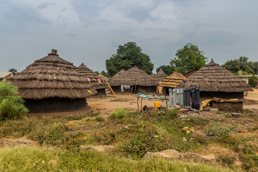 Round huts in Pakwach town, Uganda
