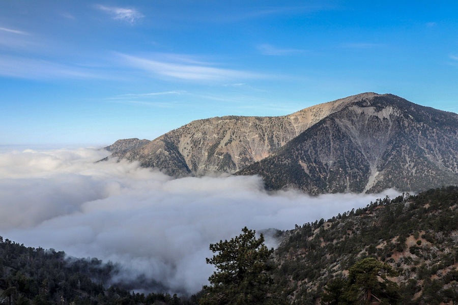 Cloudy morning with Mt. Baden Powell on the right.