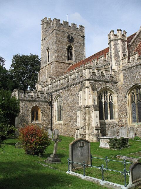 St Andrew and St Mary. Watton at Stone's Church, located on a hill to the south of the village. A fine example of flint building.