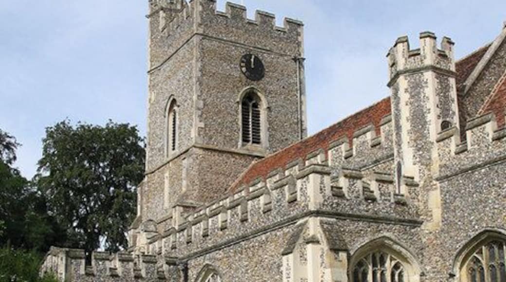 St Andrew and St Mary. Watton at Stone's Church, located on a hill to the south of the village. A fine example of flint building.