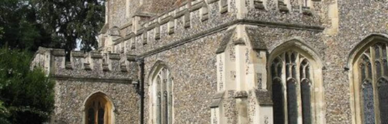St Andrew and St Mary. Watton at Stone's Church, located on a hill to the south of the village. A fine example of flint building.