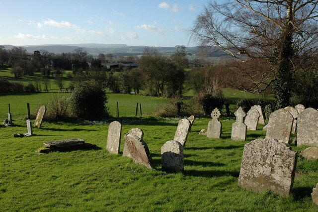 View from Norton Canon churchyard View to the south-west from Norton Canon churchyard, the Black Mountains can be seen on the horizon.