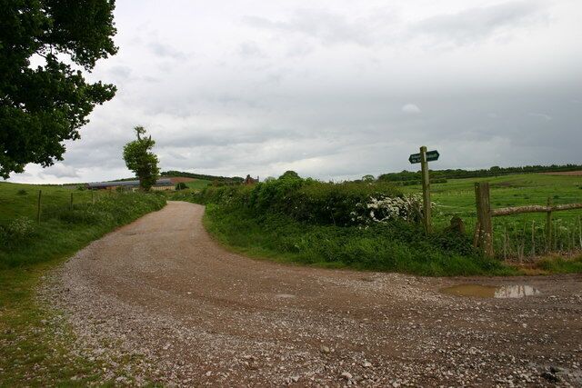 Bridleway to a Hall This bridleway leads to Knightly Hall, the buildings of which are just coming into view.