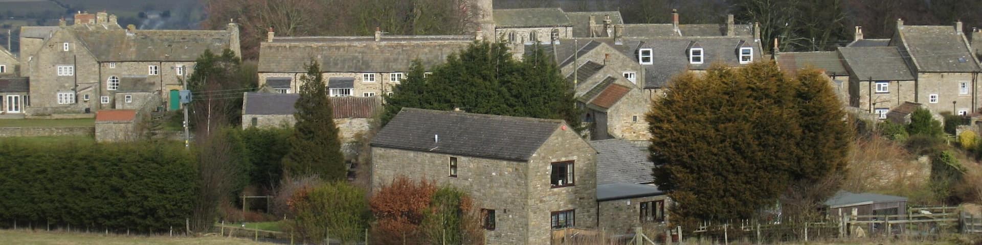 Footpath from Kirby Hill This photograph shows a view of the public footpath that goes between the small village of Kirby Hill and Sturdy House Farm. The village of Kirby Hill can be seen in the background. The picture was taken looking in a northerly direction towards Alston Hill.