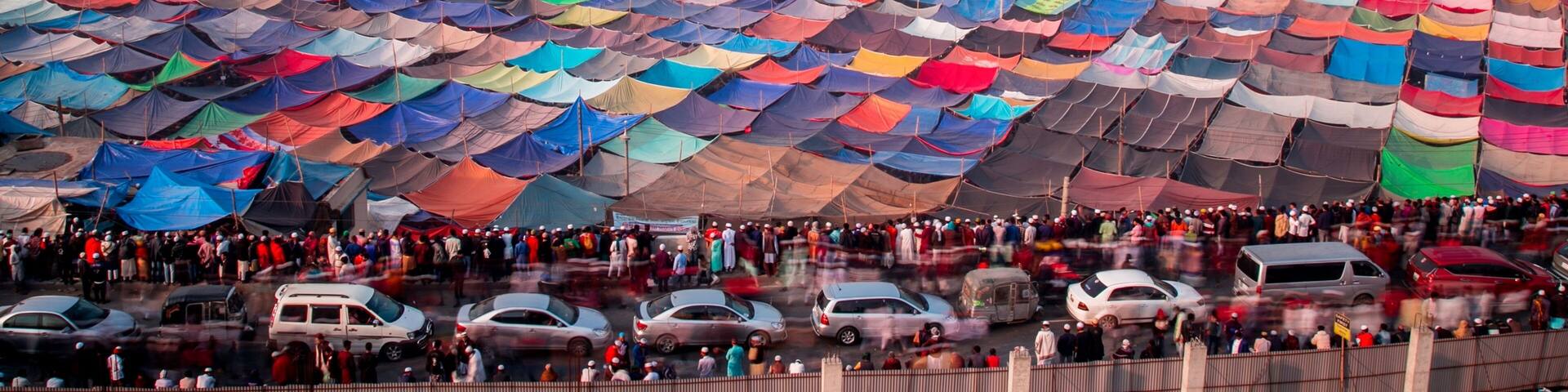 Colorful waves in the city during second islamic congregation/ijtema in Bangladesh.
The Bishwa Ijtema is an annual gathering of Muslims in Tongi, by the banks of the River Turag.