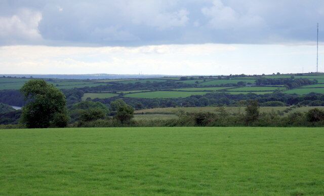 The long view. From the road above Bernard's Well farm the eye can encompass a large swathe of Pembrokeshire including, left, the top end of Llys-y-fran reservoir 398366, right, the huge radio/TV mast at Woodstock 57292, and straight ahead in the distance the oil refineries at Milford Haven.