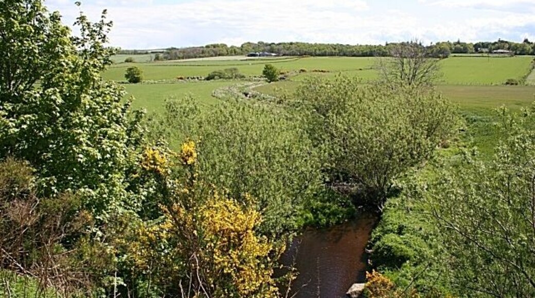Burn of Boyne Looking down from the former railway bridge to the burn as it emerges from under the bridge.