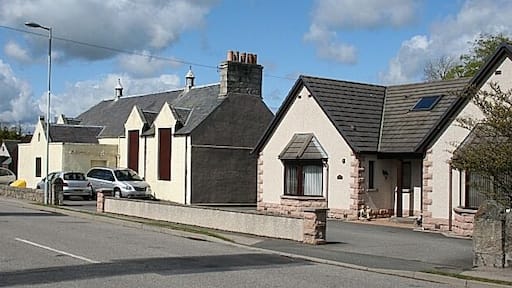The Main Street (the A95 road) in Cornhill, Aberdeenshire, Scotland.