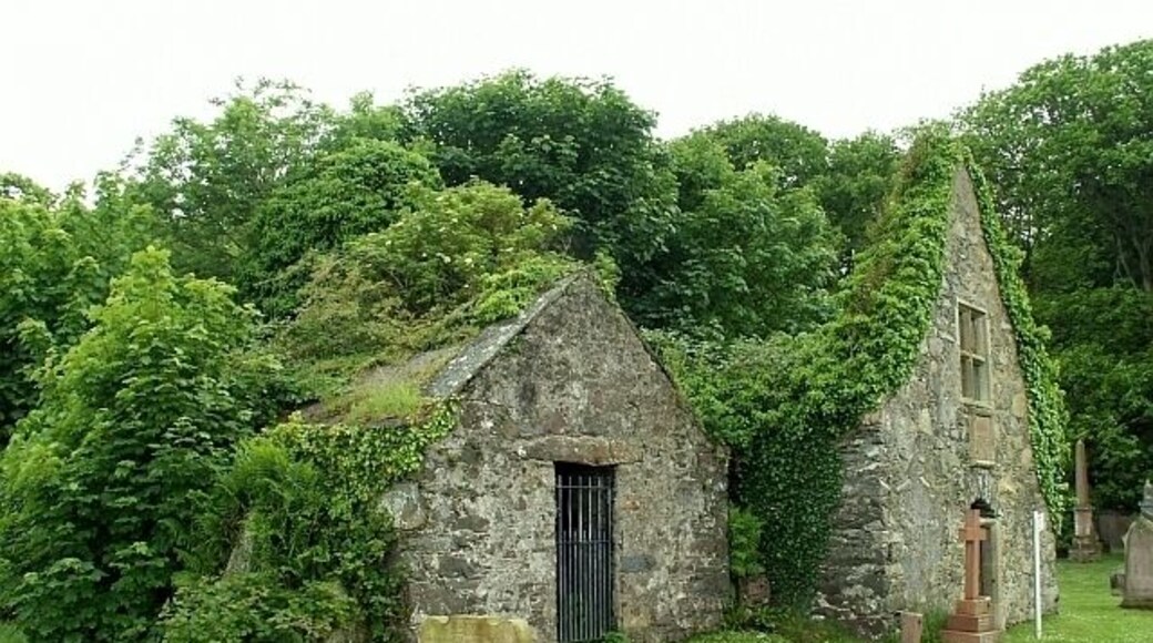 Ruins of Leswalt Old Church Not much of the medieval parish church remains standing. The main part, the nave, would have been just behind the building on the right, where a mass of vegetation is now growing. The taller gable is part of the Agnew aisle, added during the 17th century. The window was to the "Laird's Loft", a private gallery for the Agnew family of Lochnaw Castle. For more information see http://canmore.rcahms.gov.uk/en/site/60841/details/leswalt+old+parish+church+and+burial+ground/ .