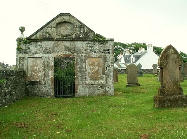 Burial enclosure, graveyard of Leswalt Old Church An 18th century enclosure near the gates of the graveyard. The carved plaque on the left of the entrance is in memory of Sir Stair Agnew (6th Baronet of Lochnaw, 1734-1809), also his wife, son and daughter in law.