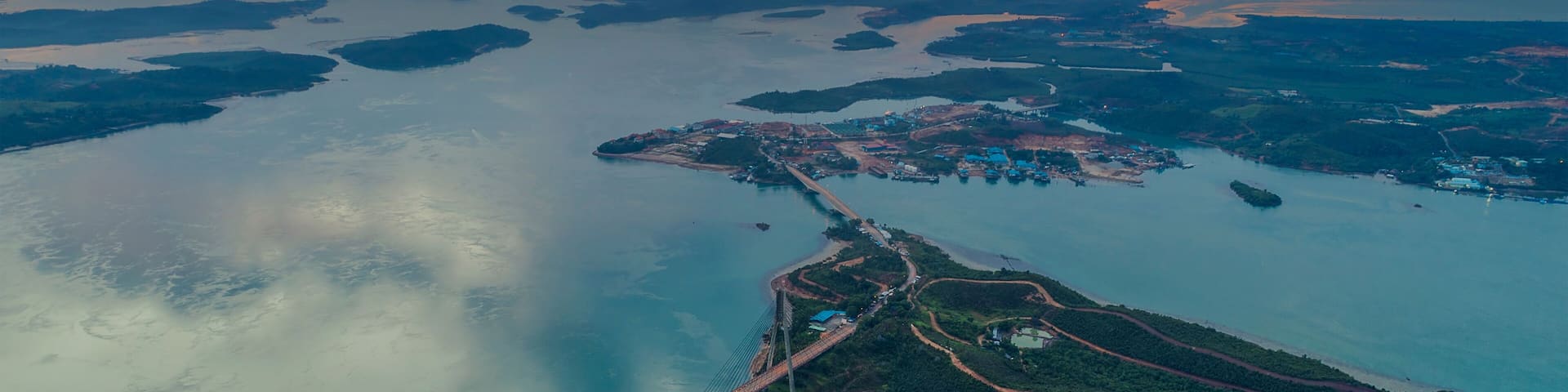 The Barelang Bridge a chain of 6 bridges that connect the islands of Batam, Rempang, and Galang, Riau Islands aerial view, Indonesia