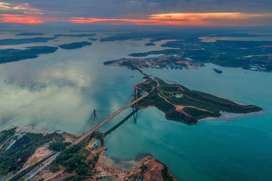 The Barelang Bridge a chain of 6 bridges that connect the islands of Batam, Rempang, and Galang, Riau Islands aerial view, Indonesia