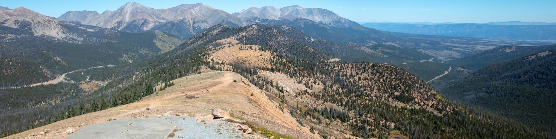 Panoramic view from top of Monarch Pass mountain top in the Rocky Mountains near Gunnison Colorado United States