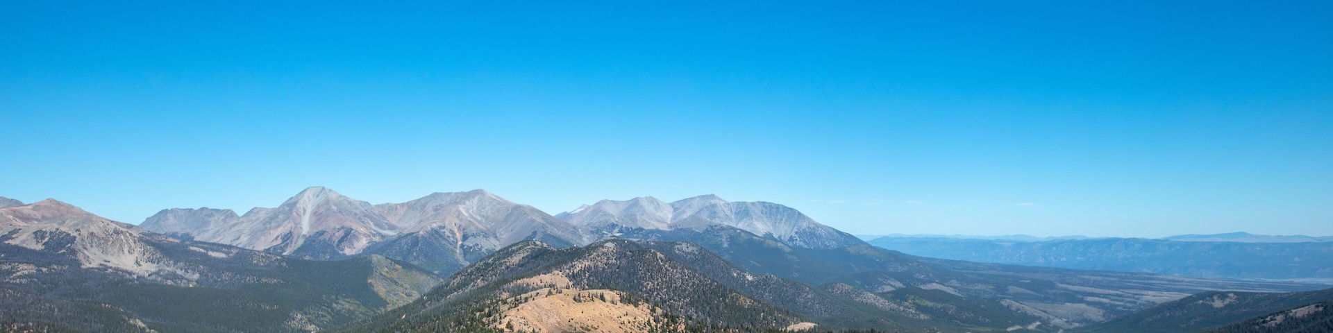 Panoramic view from top of Monarch Pass mountain top in the Rocky Mountains near Gunnison Colorado United States