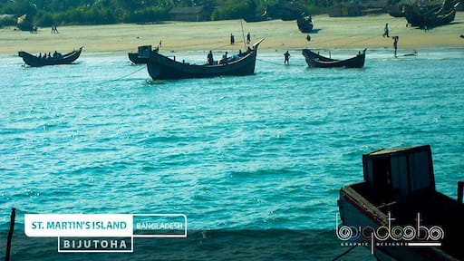 St. Martin's Island (Bengali: সেন্ট মার্টিন্স দ্বীপ) is a small island (area only 8 km) in the northeastern part of the Bay of Bengal, about 9 km south of the tip of the Cox's Bazar-Teknaf peninsula, and forming the southernmost part of Bangladesh. There is a small adjoining island that is separated at high tide, called Chera Dwip. It is about 8 kilometres (5 miles) west of the northwest coast of Myanmar, at the mouth of the Naf River.
The first settlement started 250 years ago by Arabian sailors who named the island 'Jazeera'. During the British occupation, the island was named St. Martin Island. During the First Anglo-Burmese War between the British and Burmese empires in 1824–1826, rival claims to the island were a major factor. The local names of the island are "Narikel jinjira" which means 'Coconut Island' in Bengali, and "Daruchini Dwip". It is the only coral island in Bangladesh.
https://en.wikipedia.org/wiki/St._Martin's_Island