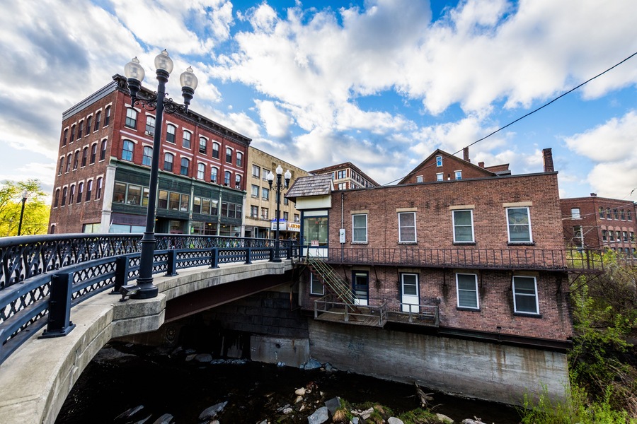 Edge of Downtown Brattleboro, Vermont above the Whetstone Brook River