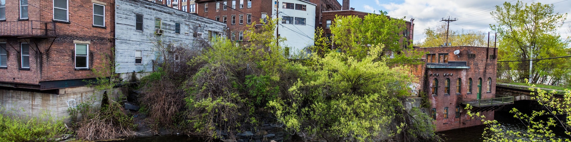 Edge of Downtown Brattleboro, Vermont above the Whetstone Brook River