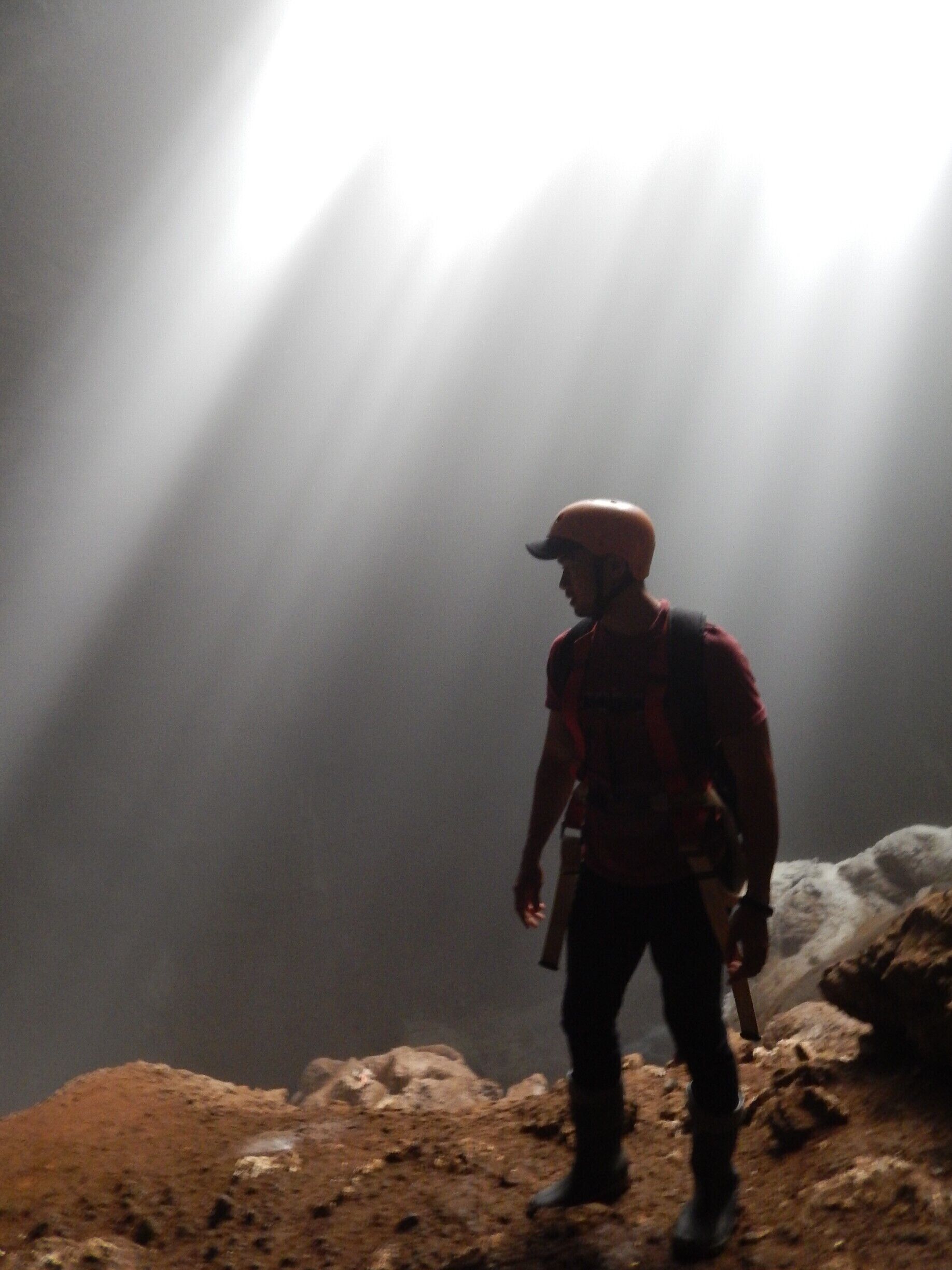 Goa Jomblang is an underground cave near Wonosari/Semanu, outside of Jogja, Indonesia. 

You rappel down about 40m, and then hike 200m until you arrive at this stunning light shining through this cave. 

Maybe the most beautiful place I've ever seen. Definitely worth the $35! You receive a team to set up the rappelling / lowering, safety briefings, guide for the hike, and lunch afterwards. 

Call Mas Cahyo at +62 811 117 010 -- maybe speaks bahasa indo only. Safety briefings also only in Indonesian. 