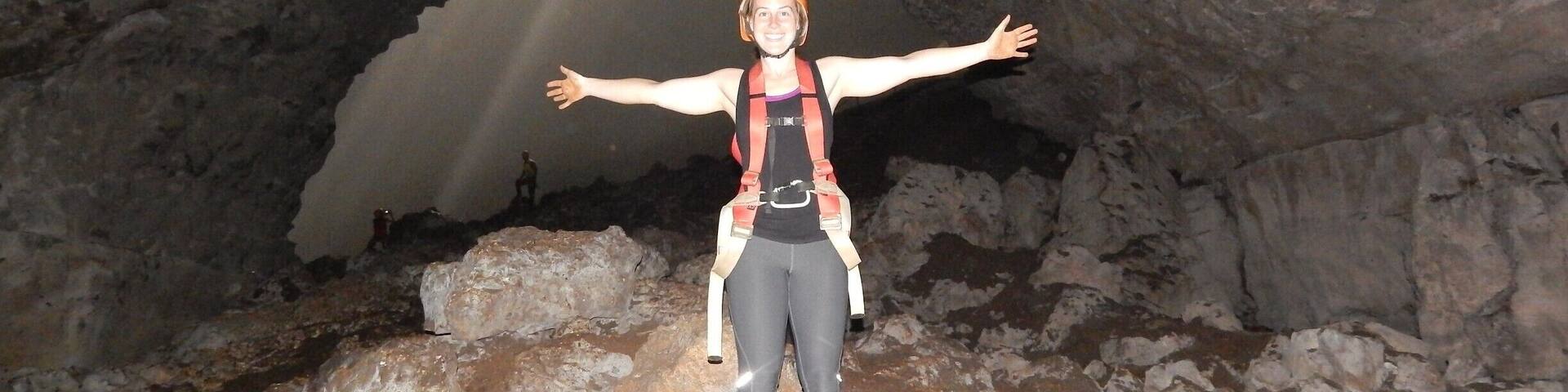 Goa Jomblang is an underground cave near Wonosari/Semanu, outside of Jogja, Indonesia.
You rappel down about 40m, and then hike 200m until you arrive at this stunning light shining through this cave. This is right before you enter.
Maybe the most beautiful place I've ever seen. Definitely worth the $35usd! You receive a team to set up the rappelling / lowering, safety briefings, guide for the hike, and lunch afterwards.