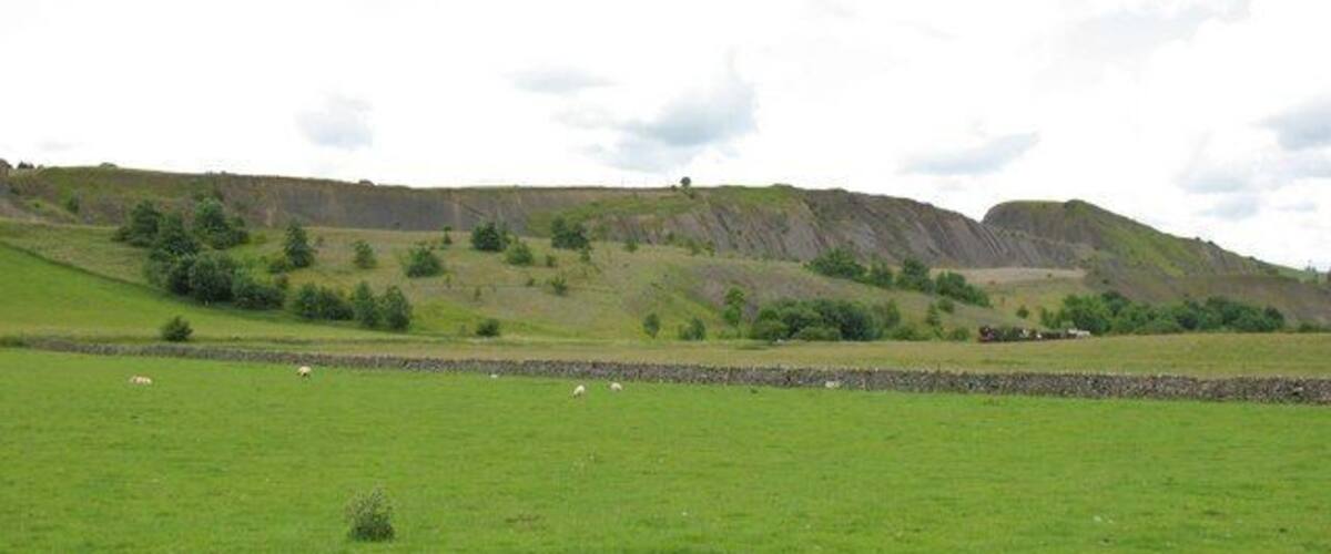 A green field with sheep, rolling hills, and a stone wall.