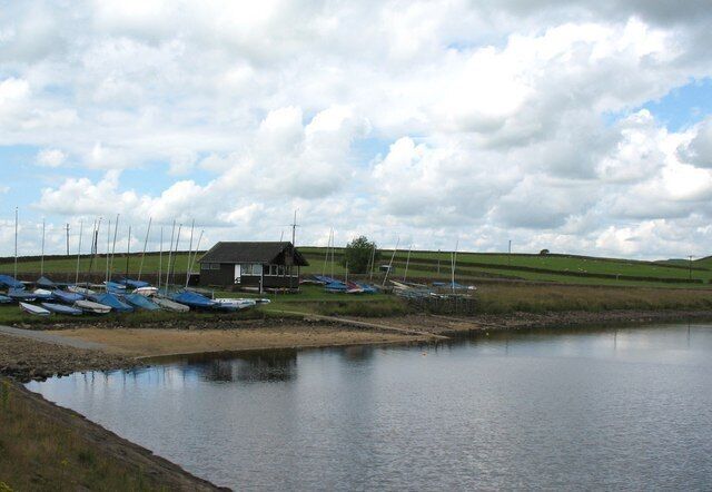 Embsay reservoir The sailing club hut in the SW corner of the reservoir.