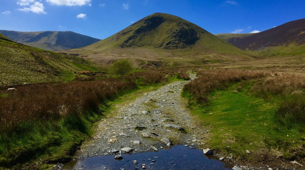 Directly behind the village. Quiet part of the Lake District, away from the crowds.