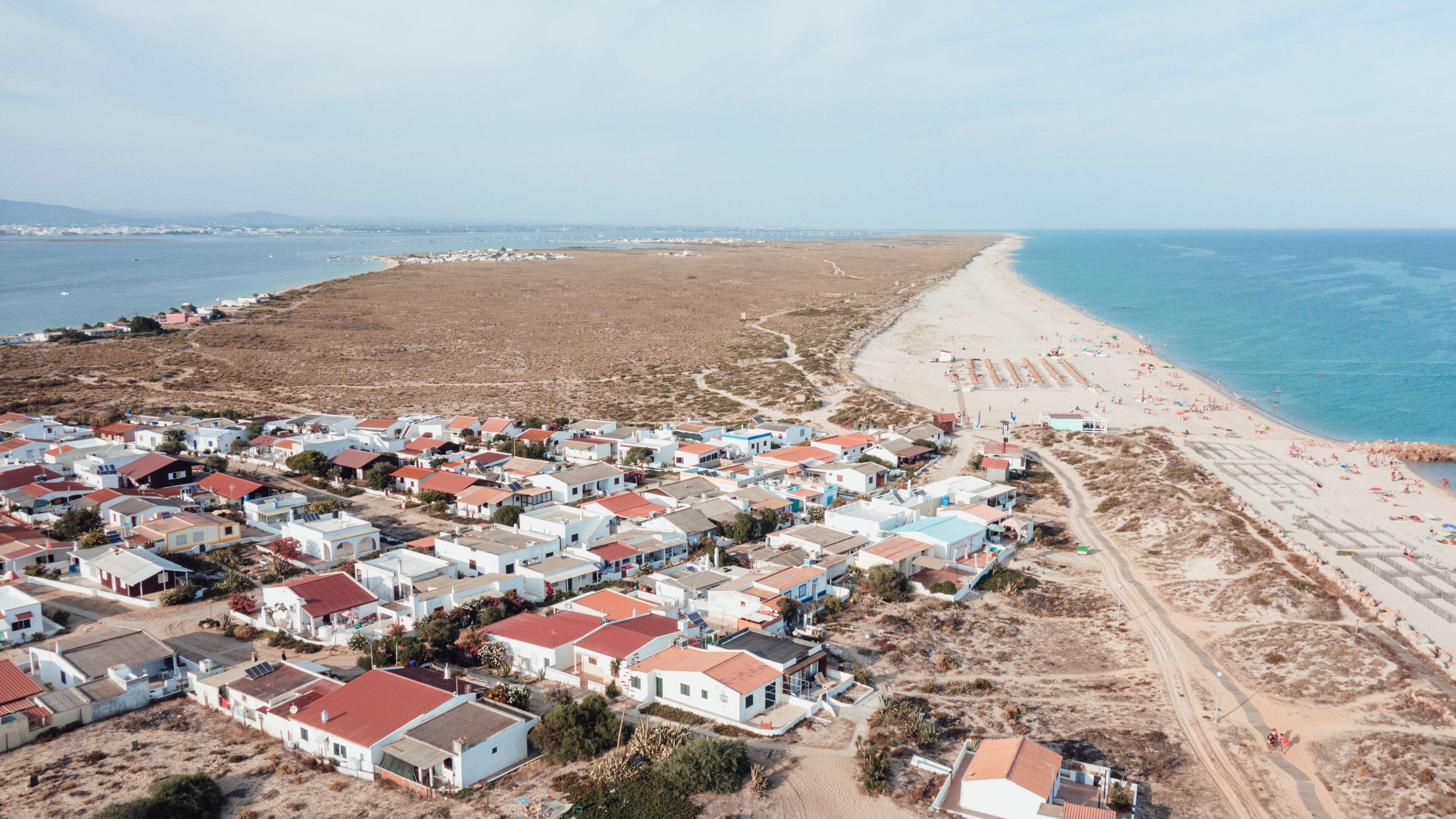 Aerial view of Farol Island in  Formosa Estuary, Algarve, Portugal.