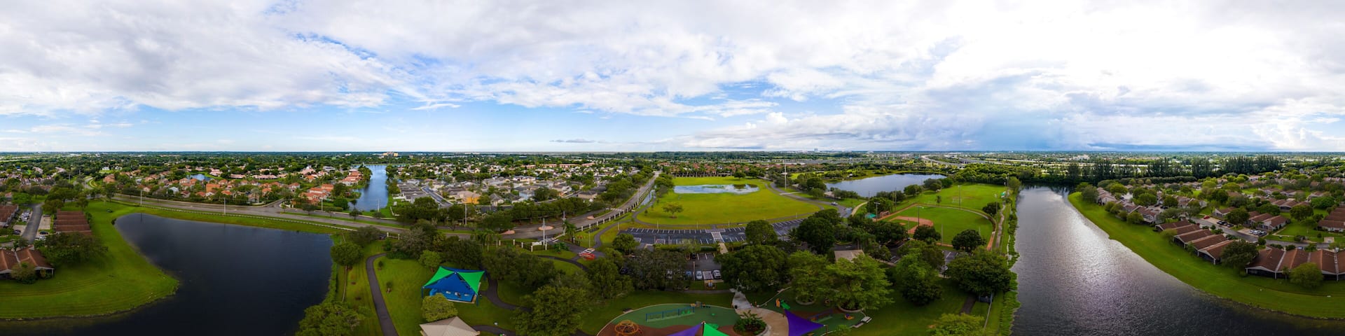 Aerial 360 drone photo Oscar Wind Park in Sunrise Florida USA