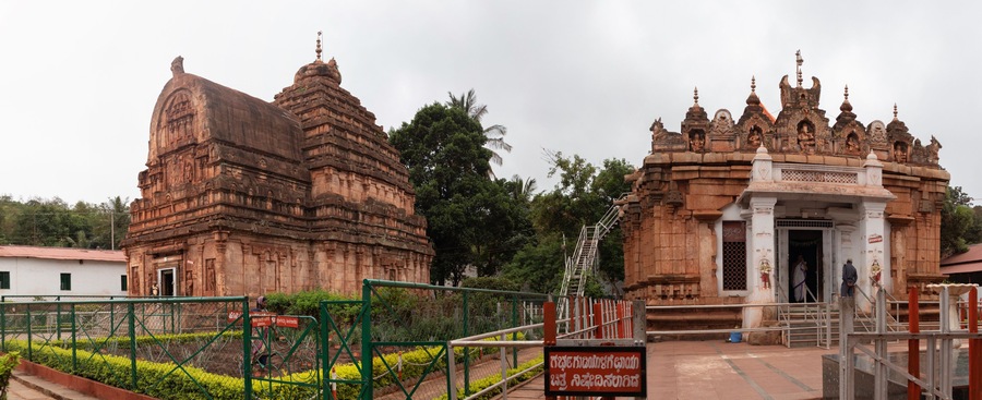 Hampi, India July 10, 2019 : Kumaraswami Temple and Parvati temple on top of the Krauncha Giri or hill at sandur.