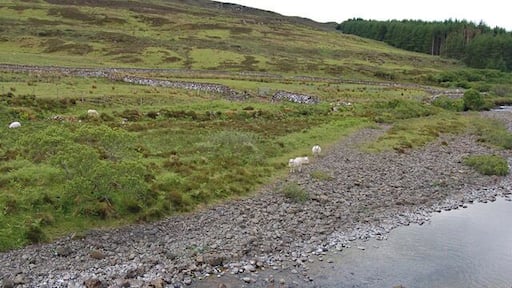 Enclosure south of the River Hinnisdal Looking across from the north of the river to a large area enclosed by a dry stone wall. Whether it was to keep animals in or out, I'm uncertain. It's no longer stockproof though.